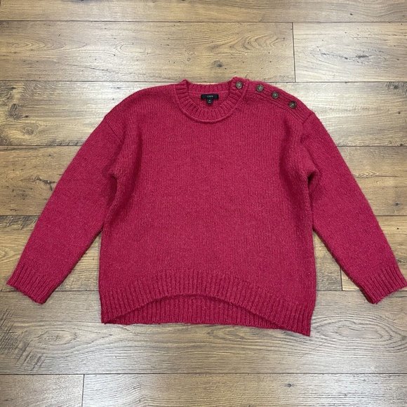 J Crew Sweater Womens Medium Alpaca Wool Blend Button‎ Shoulder Crew Neck Pink - Picture 1 of 11